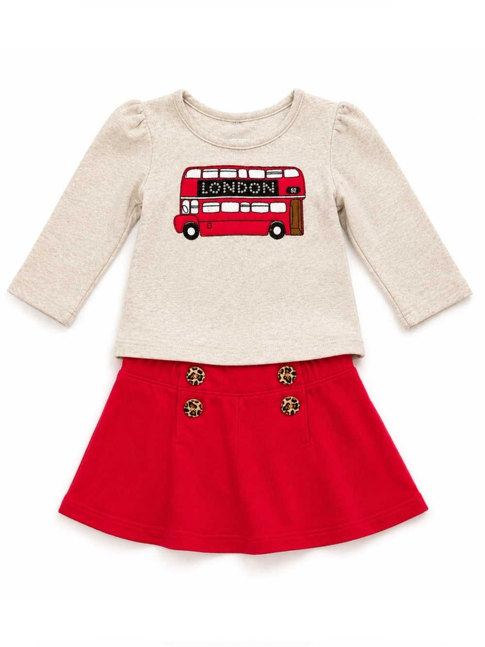 Gymboree Tan & Red London Double Decker Bus Tee & Skirt Outfit Girls Size 3T